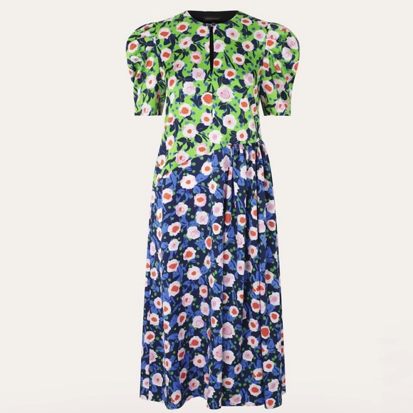 Stine Goya Kori Marketplace Midi Dress Puff Sleeve Size Medium - Picture 4 of 12